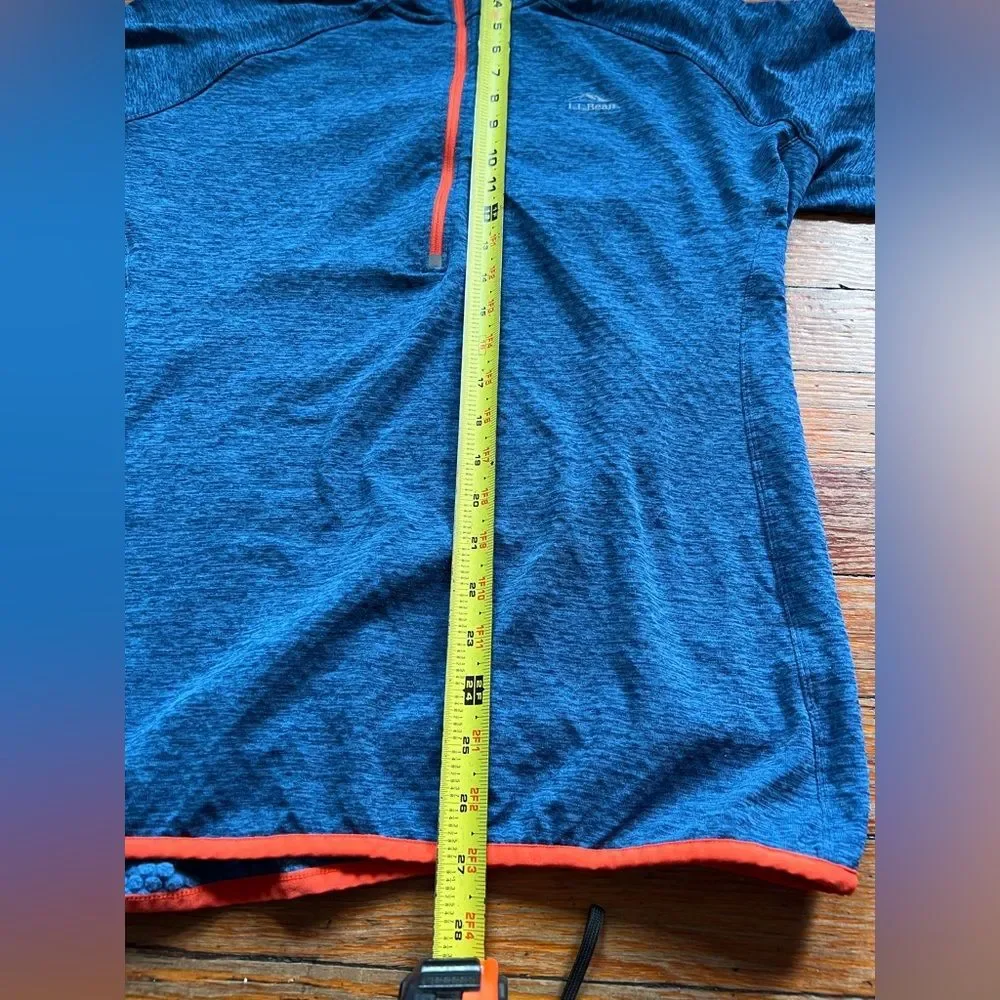 L.L Bean Men’s Adventure Grid Fleece Quarter Zip Blue Orange Accent Pullover L